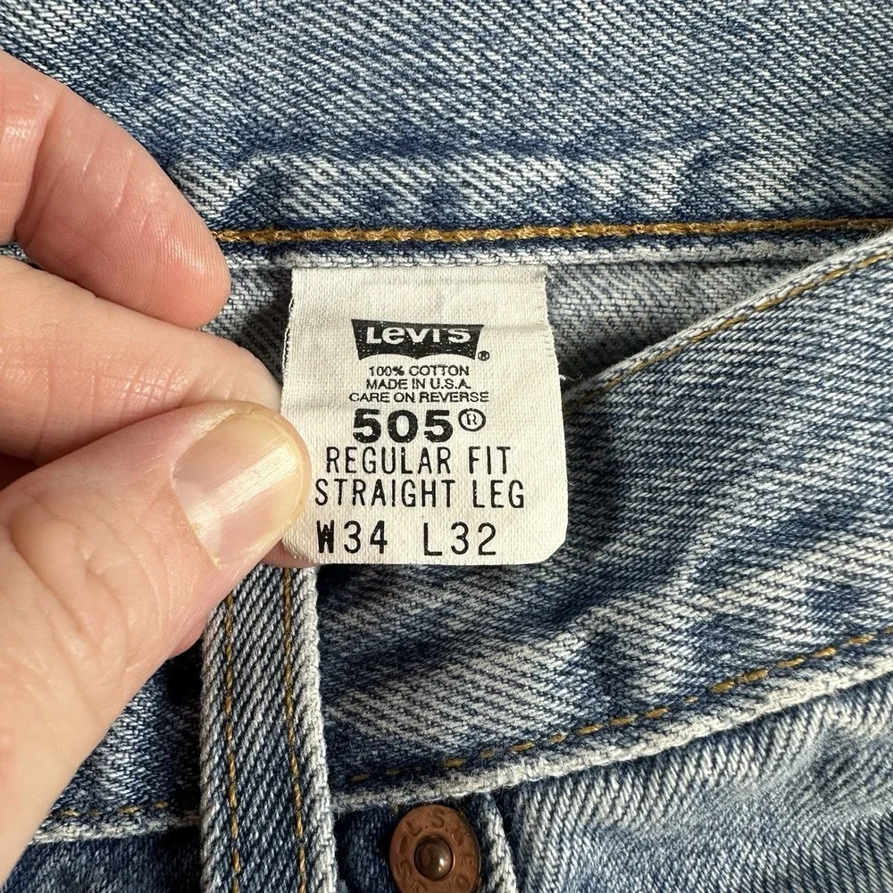 VINTAGE Levi's 505 Jeans Mens 34x32 Blue Faded Distressed Classic‎ Y2K